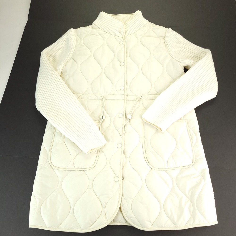 Rachel Zoe Quilted Jacket Womens Small Off White Ribbed Long‎ Sleeves Insulated
